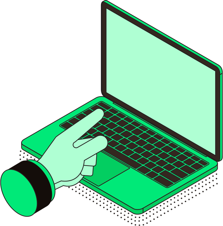 Ilustração de uma mão digitando em um notebook